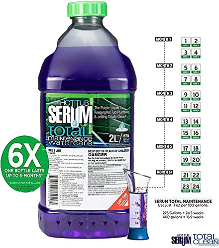 Hot Tub Serum, A Weekly Maintenance Hot Tub Cleaner/Clarifier/Conditioner/Softener All-in-One 2 Liter (24 Weekly doses), Inflatable Hot Tub Chemicals for Complete Hot Tub Treatment