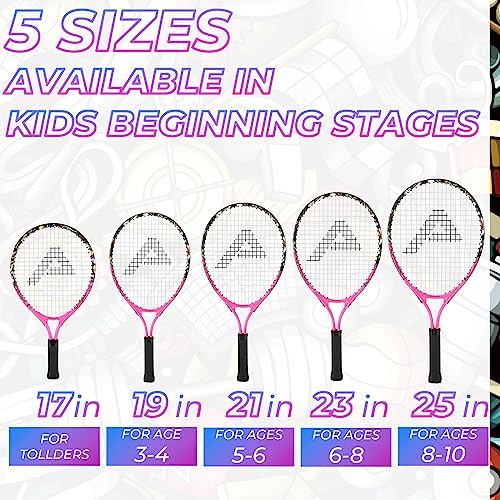 AMA SPORT Kids Tennis Racket for Junior Toddlers Starter Kit 17-25" for Girl Pink and Boy Yellow with 420D Nylon Shoulder Strap Bag, Graffiti Pink 23"
