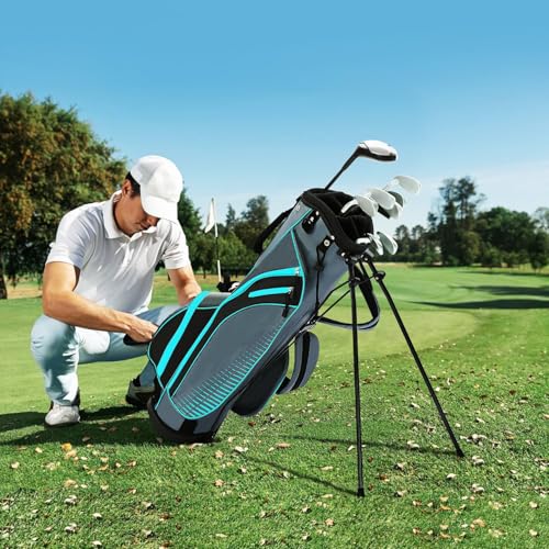 XDriveMax 8-Piece Left/Right Hand Complete Golf Club Set for Men & Women: Wood, Hybrid, Irons, Putter & Bag - Beginner Friendly, High Distance & Accuracy,Right,Light Blue