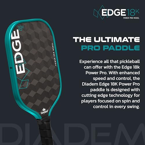 Diadem Edge 18K Power Pro Pickleball Paddle USAPA Approved | 18K Carbon Fiber Face for Spin & Control | 16mm Control Paddle, Teal