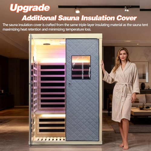 Smart App Control 2 Person Ultra Low EMF (＜5mG) Far Infrared Sauna for Home,1780W Hemlock Indoor Sauna Spa with Touch Panel, Insulation Cover, Bluetooth Speaker, Chromatherapy Light, Reading Light