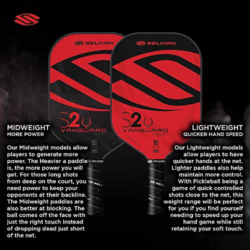 Selkirk Sport Vanguard Hybrid Factory Second Pickleball Paddles | Carbon Fiber Pickleball Paddle with a Polypropylene X5 Core | Pickleball Rackets Made in The USA | Invikta Lightweight, Crimson Black