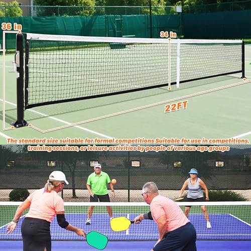 defulion-Premium Pickleball Net Posts, Heavy-Duty 4mm Aluminum Poles with Stainless Steel Internal Winder, Easy Permanent Flange Mount System,Regulation Net,Bring Arena to Your Backyard.