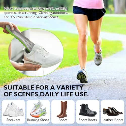 Pickleball Insoles, 4D Memory Foam Arch Support Inserts, Shock Absorbing, Anti-Slip Massage Support, Breathable Comfort for Walking & Sports(Green, Men 6-7/Women 8-9)