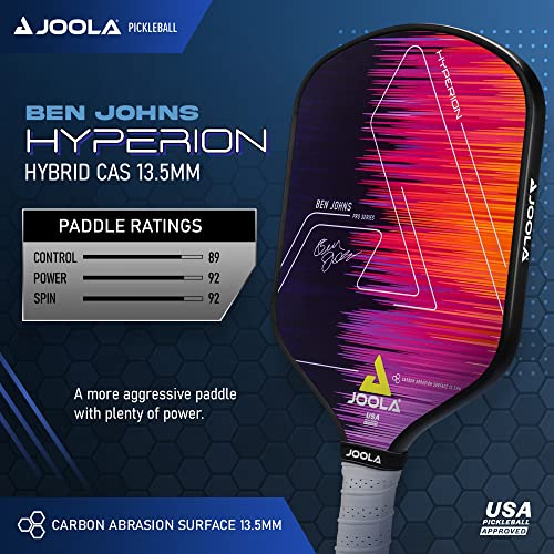 JOOLA Ben Johns Hyperion Pickleball Paddle - Carbon Surface, Elongated Handle, Polypropylene Core, Custom Cover