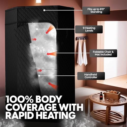 Opulencio Portable Sauna and Cold Plunge Combo - Spacious at Home Sauna Box with Ice Tub, Portable Steam Sauna Tent with 3L Steamer, Fast Heating with 9 Levels, Chair, Remote, 5.9' x 2.9' x 2.9'