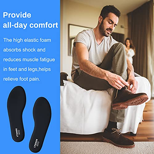 LTOHOE Memory Foam Insoles for Men - Replacement Shoe Insoles for Running, Hiking, Sneaker, Shock Absorbing, Comfort Inner Soles, 8mm Black, US 10