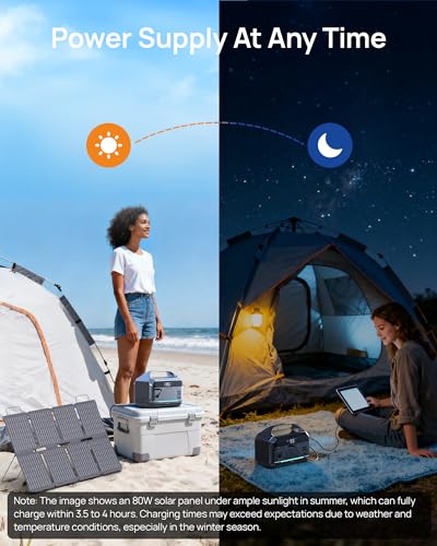 DaranEner Solar Generator with 80W Solar Panel, 288Wh Portable Power Station LiFePO4 Battery Backup, 600W AC/100W USB-C Outlet, 1.7H Fast Charging for Camping, RV Travel, Emergency