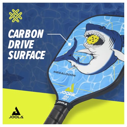 JOOLA Kids Pickleball Paddle - Megalodon Shark Edition - Youth Pickleball Paddle for Children - Lightweight Pickle Ball Racket with Small Grip, Pro Style 12mm Polymer Core & Fiberglass Face