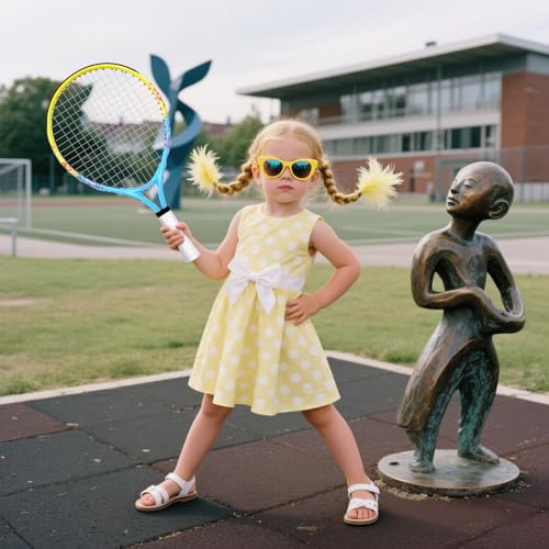 vgainwells 17"-23" Kids Tennis Racket for Aged 2-9, Lightweight and Durable,Including 1 Replacement Grip Tapes and 1 Toddler Tennis Racket（Yellow+Blue）