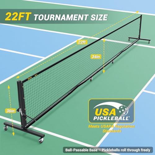 TYRSEN Pro Pickleball Net – Hand Winch Tension System, 22ft Tournament-Grade, Anti-Sag, Locking Wheels, Heavy-Duty Frame, Easy Setup, Portable & Carry Bag Included