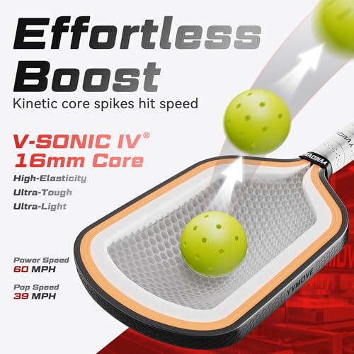 Pickleball Paddles for Advanced Players | Control & Power | Ti-Carbon Hybrid Face | V-Sonic III Kinetic Core 16MM | Large Sweet Spot | Mid-Weight | Extended Grip | USAPA (Titan800 TiCarbon)