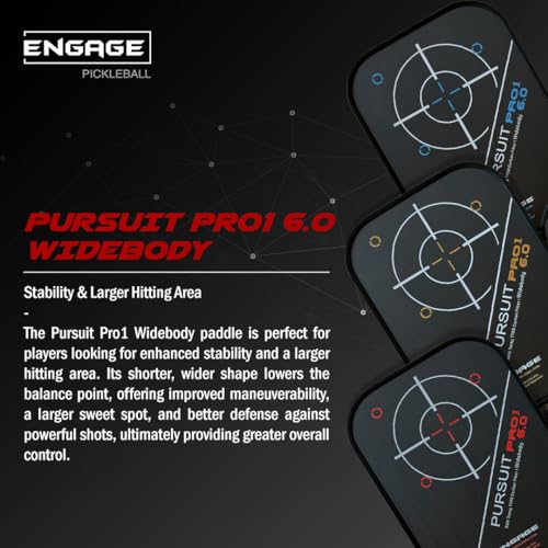 Engage Pursuit Pro1 6.0 Widebody Carbon Pickleball Paddle - 8.0 oz, 15.2mm MachPro Core, 8 1/8” Wide Raw Carbon Fiber, Made in USA (Fierce-Red, Widebody)