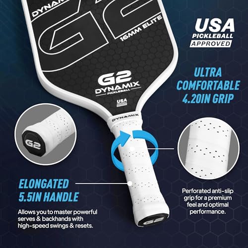 Pickleball Paddles, Carbon Fiber Pickleball Paddle, G2 (Gen2) 16mm USAPA Raw Carbon Pickleball Racket, Pro-Grade Thermoformed Pickle Ball Paddle for Control, Power, Spin by Dynamix (White, White Edge)