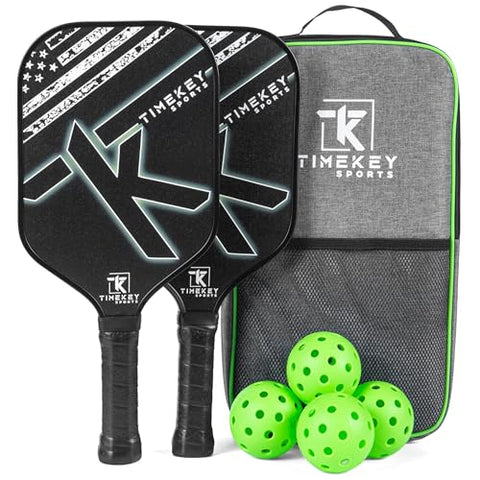 Pickleball Paddles Set of 2, Reinforced T700 Raw Carbon Fiber Paddles with High Texture Surface and Perforated Comfort Grip, Honeycomb Polypropylene Core, 4 Durable Pickleballs & Carry Bag.