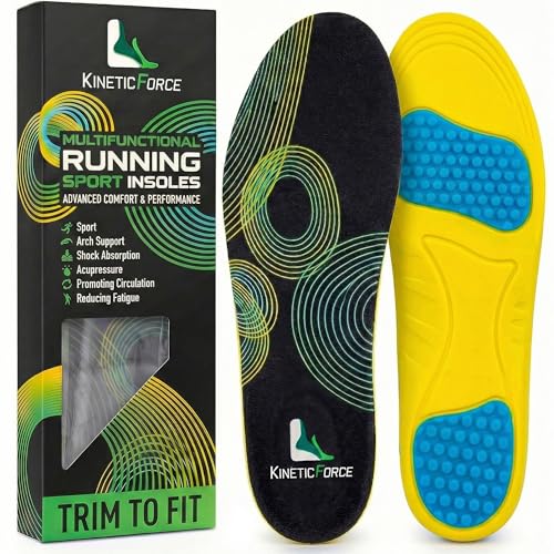 KineticForce Sport Arch Support Inserts for Men and Women - Trimmable Running Insoles - Gel Insoles for Men and Women for Foot Pain (Men's 8-13)