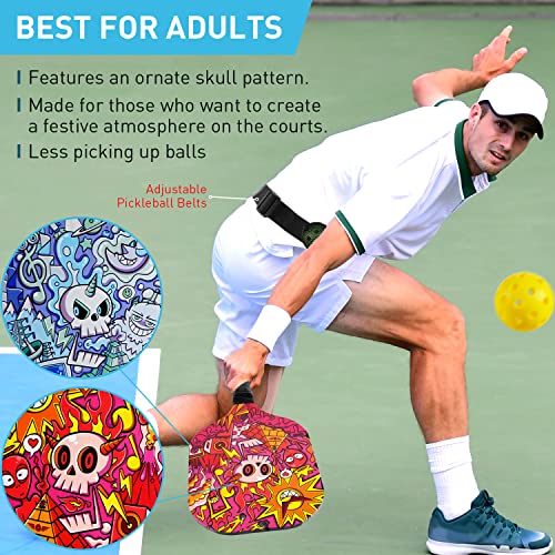 Pickleball Paddles Set of 4 with 4 Premium Wood Paddles & 4 Pickleballs & 2 Handle Grips Tape & 2 Pickleball Belts & Carry Bag for Beginners Men Women Adults(Skull Pattern)