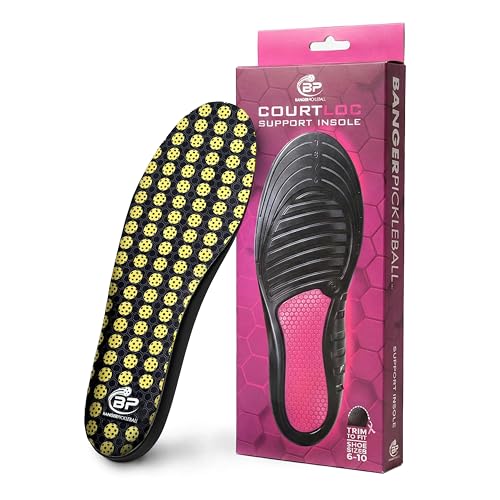 Banger CourtLoc Pickleball Insoles for Women – Low-Profile Arch Support Shoe Inserts, Lateral Stability & Plantar Fasciitis Relief Support – Trim-to-Fit, Moisture-Wicking Court Sport Insole (Women's)