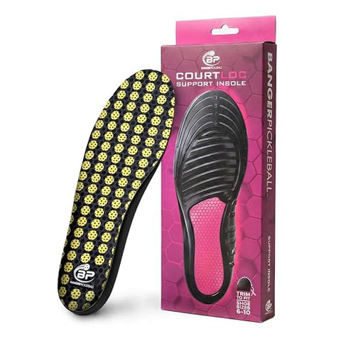 Banger CourtLoc Pickleball Insoles for Women – Low-Profile Arch Support Shoe Inserts, Lateral Stability & Plantar Fasciitis Relief Support – Trim-to-Fit, Moisture-Wicking Court Sport Insole (Women's)