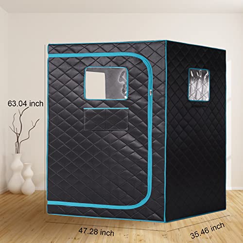 Smartmak Full Size Steam Sauna Tent, Portable Whole Body Home Spa Room, 1 or Two Person Large Space, Steamer NOT Included (47.28" x 35.46" x 63" Blackgreen)