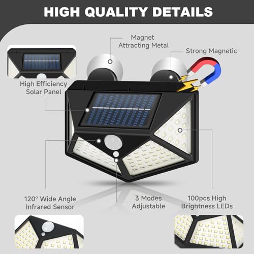 EJYTRVT Magnetic Solar RV Light with Motion Sensor – Bright 100 LED RV Exterior Light, Waterproof RV Porch Lights for Camper, Trailer, Motorhome Outdoor– Easy Install with 2 Strong Magnets (2 Pack)