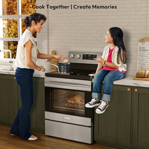 Empava 30" Electric Range,4.8 Cu.Ft Oven, Radiant Ceramic Cooktop, 4 Elements, Steam Clean, Freestanding & Slide-in Stove,Stainless Steel, 240V (Power Cord Not Included)