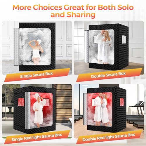 KASUE Upgraded 2 Person Sauna Box, Portable Infrared Sauna with 5-Layer Waterproof, 2 Steamers, 2 Folding Chair, 71”x 36”x 49” for Indoor, Outdoor, Gym, Spa, Carbon Black