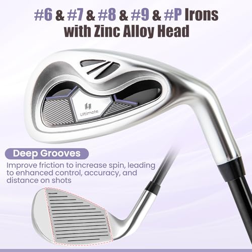 Tangkula 10 Pieces Women's Complete Golf Clubs Set Right Hand, Includes 460cc Alloy #1 Driver & #3 Fairway Wood & #4 Hybrid & #6/#7/#8/#9/#P Irons, Putter, Golf Club Set (Purple)