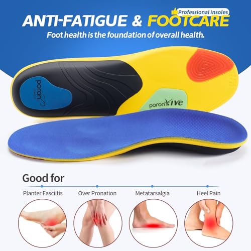 Professional Sport Insoles with Medium Arch Support and Shock Absorption for Plantar Fasciitis and Flat Feet Pain Relief in Men and Women, Orthotics Shoe Insert, Breathable & Anti-Slip, Blue, M