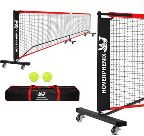 Portable Pickleball Net with Wheels, 22FT Regulation Size Pickle Ball Net with Pickleballs, Carry Bag for Home, Driveway, Backyard, Indoor or Outdoor