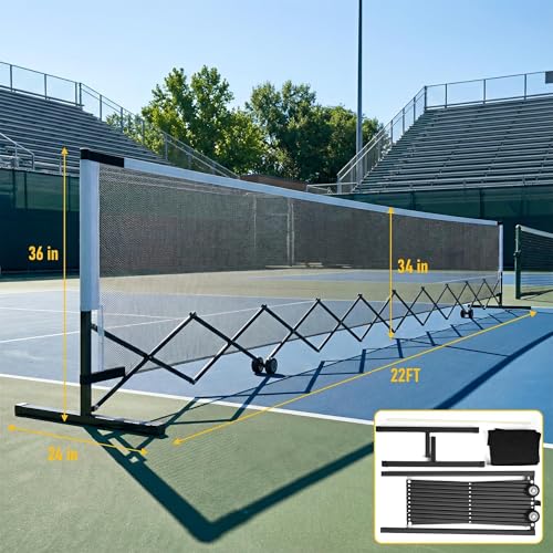 Inracity Retractable Pickleball Net with Wheels, Portable Pickleball Net Indoor/Outdoor with Heavy-Duty Metal Frame, Free Assembly, 22FT Pickle Ball Nets with Carry Bag for Driveway Backyards Garages