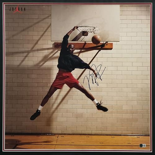 Michael Jordan Autographed Framed N.i.k.e Air Dunking 24x24 Poster Photo Beckett BAS #AE16681