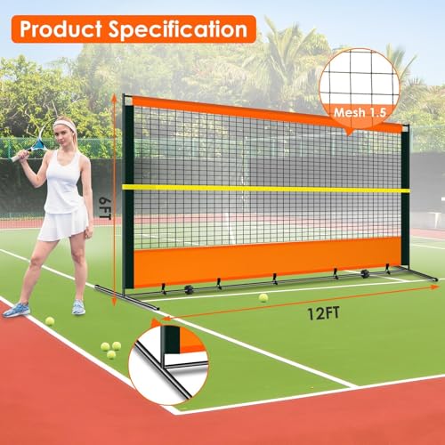 ORIENGEAR Tennis Rebound Practice Wall - 12ft x 6ft Rebounder Net for Racquet Sports, Ball & Pickleball, Training Backboard for Court Backyard and Indoor & Outdoor Use