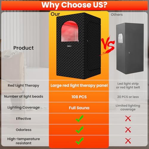 Portable Infrared Sauna Box for Home, Full Body Steam Sauna Tent with 660nm & 850nm Red Light Therapy Lamp, 3L 1200W Fast-Heating Steamer, Adjustable Temp & Remote Control for Relaxation, Detox