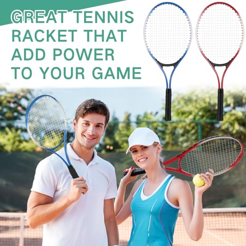Motionchic 4 Pcs Tennis Rackets for Adult Recreational 4 Players 27" Tennis Racquet Lightweight Tennis Racket with 3 Tennis Balls for Training Beginners with Overgrips Carry Bag (Pink,Green,Blue,Red)