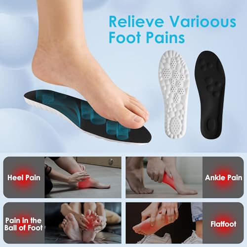 4D Cloud Steppers Insoles for Men and Women - Shock Absorption Inserts, Soft Anti-Fatigue, Relieve Foot Pain, Memory Foam Insoles for Shoes, Boots & Sneakers (Black, Men: US 7-10/ Women: US 8.5-12)