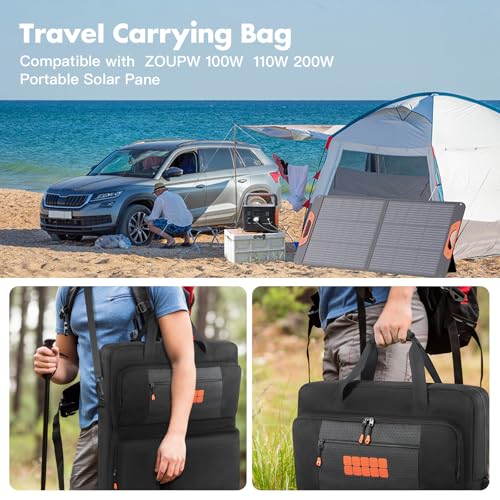Padded Solar Panel Carrying Case Compatible with Jackery SolarSaga 100W 100X 200W,Travel Solar Panel Storage Bag Fits for ZOUPW 100W 110w 200w with Multi-Pockets & Shoulder Strap