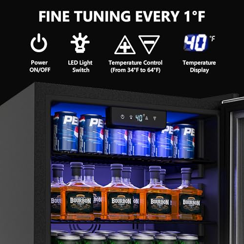 Icyglee Beverage Refrigerator Cooler, 126 Can Mini Fridge with Glass Door for Wine, Soda Beer, Beverage Cooler for Home, Bar, Office with Adjustable Removable Shelves, Black