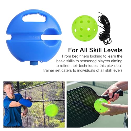 Trasylph Tennis Trainer Rebound Ball with 3 Green Pickleballs, Portable Tennis Self Training Tool, Suitable for Beginners to Seasoned Players, Blue, 20 x 20 x 4 cm (7.87 x 7.87 x 1.57 inches), 1 Count