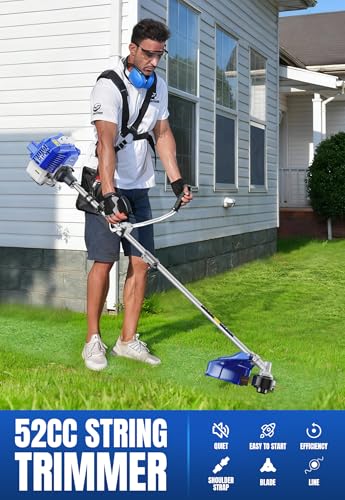 WILD BADGER POWER 52cc Weed Wacker Gas Powered, 3 in 1 String Trimmer/Edger 18’’ with 10’’ Brush Cutter,Rubber Handle & Shoulder Strap Included