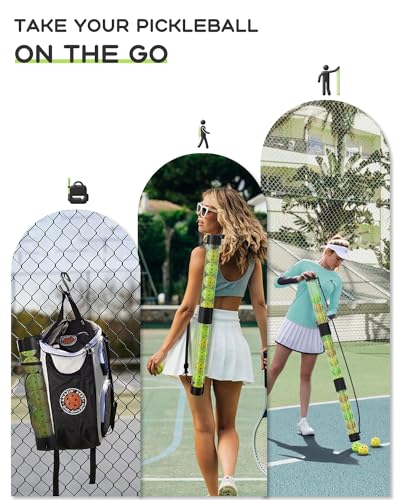 Lomccian Pickleball Ball Retriever Upper Holds 17 Balls, Pickleball Pickup Tube with Shoulder Strap, Easy Pickup Portable Pickleball Ball Holder