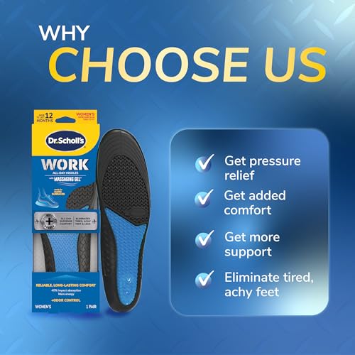 Work All-Day Superior Comfort Insoles (with) Massaging Gel, Women, 1 Pair, Trim to Fit