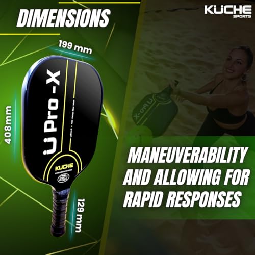 Kuche U PRO-X | T-800 Carbon Fiber Pickleball Paddle - Aramid Honeycomb Core -16MM Thick Sandblasted Surface for Spin & Control - USAPA Approved Pickle Ball Equipment for Men & Women