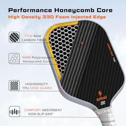 Srikel Pickleball Paddles USA Approved Professional Pickleball Paddle 3k Thermoformed Raw Carbon Fiber Pickleball Paddle Lightweight Pickleball Rackets for Spin Power&Control Great Gift