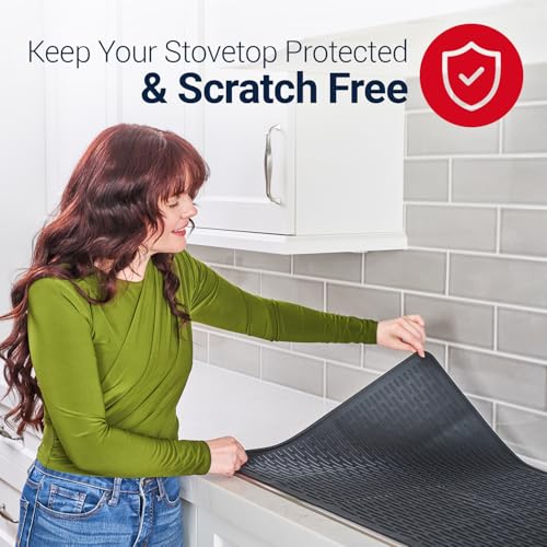 Thick Stove Top Cover for Electric Stove (28 x 20 Inch) Silicone Flat Range Mat for Glass Cooktop, Heat-Resistant Induction Protector Covers for Stovetop, Silicon Oven Topcover Protectors - Black