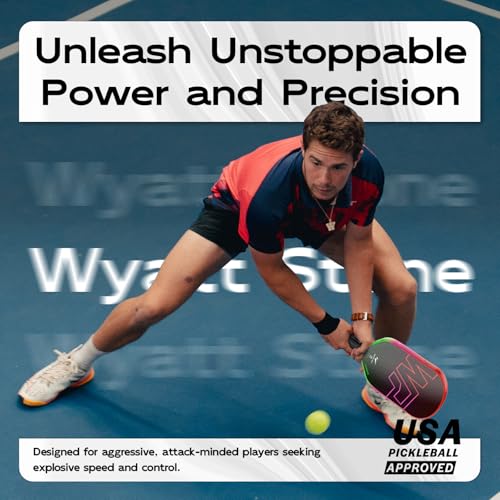 Warping Point Rainbow Power Pickleball Paddle，Gen 3 EdgeFusion Core Ignites Explosive Speed, 3-Layer Carbon Fiber & DualGrit Surface Deliver Pro-Level Spin, Edgeless Elongated Design, USAPA Approved