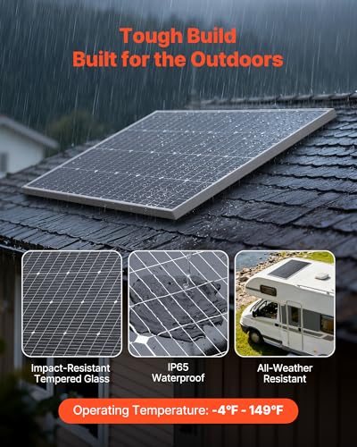 VEVOR 100W Monocrystalline Solar Panel, 23% High-Efficiency Mono PV Module with Stable MC4 Output & Aluminum Frame, IP65 Waterproof Solar Panel for Car Boat RV Flat Rooftop Off-Grid Applications