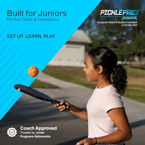 PicklePro Junior – Complete Pickleball Set with 10ft Net for Youth & Families – Includes 4 Junior Paddles, 4 Pickleballs, Carry Bag & Portable Net – USAP Approved Beginner Pickleball Kit