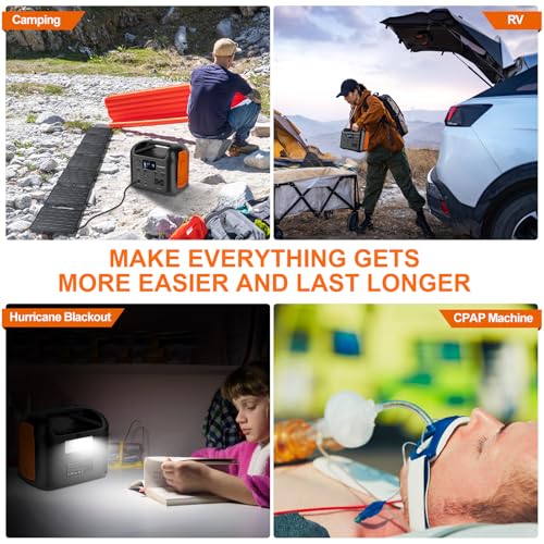 PGYOB Portable Power Station with 55W Solar Panel, 299Wh LiFePO4 Backup Battery 300W Pure Sine Wave AC (600W Peak) Car Outlets PD 60W QC3.0 Solar Generator Power Bank for Camping, Emergency, CPAP