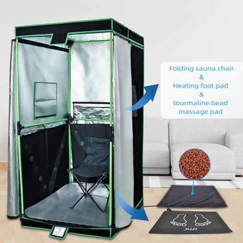 UTK Far Infrared Sauna, Full Size Portable Sauna with Natural Jade for Home Spa, One Person Infrared Sauna with Tourmaline Heating Foot Pad and Portable Sauna Chair for Relaxation Detox (104℉-141℉)
